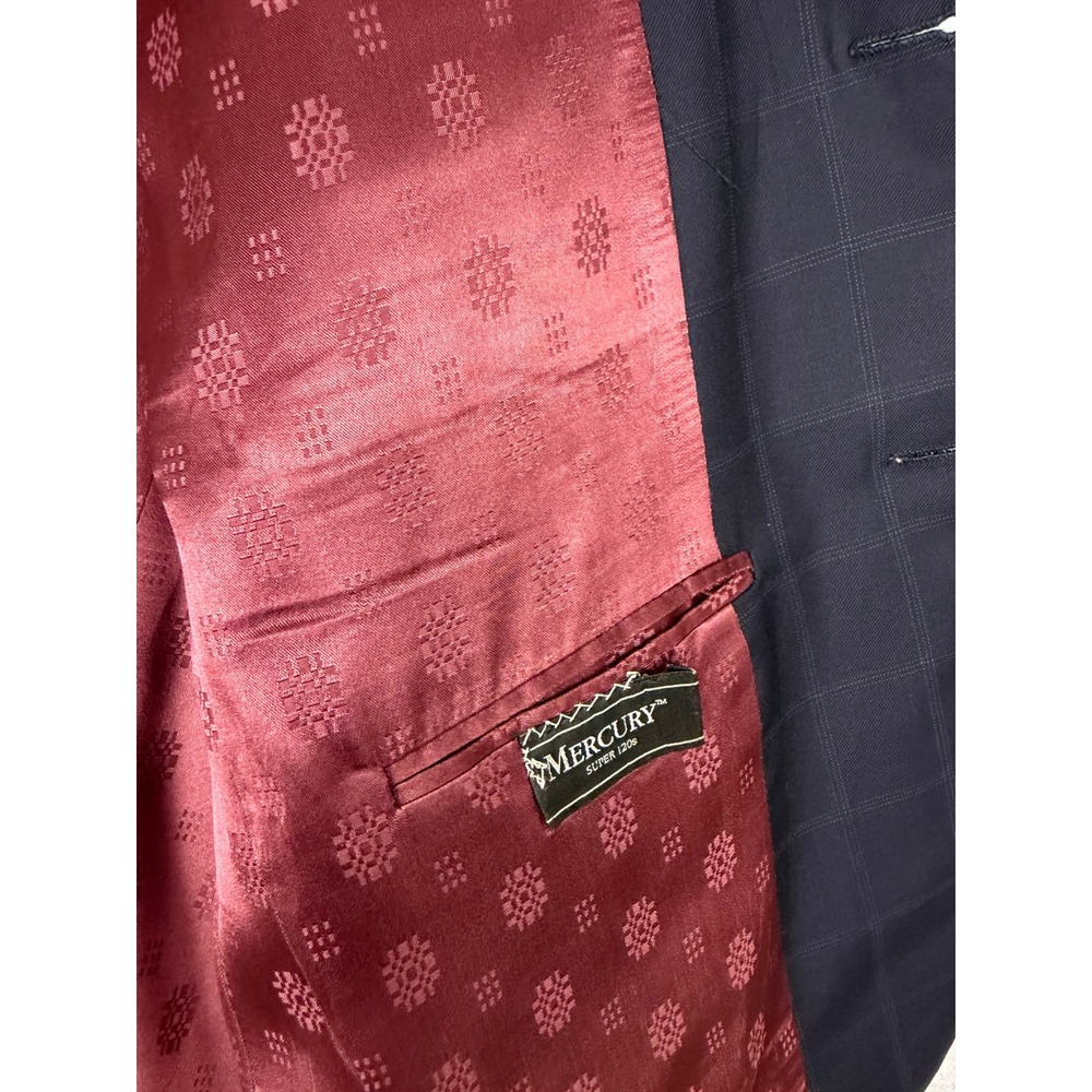 Mercury Super 120s Wool Blazer Navy Blue Windowpane Bespoke Sport Coat 42L - Picture 4 of 10